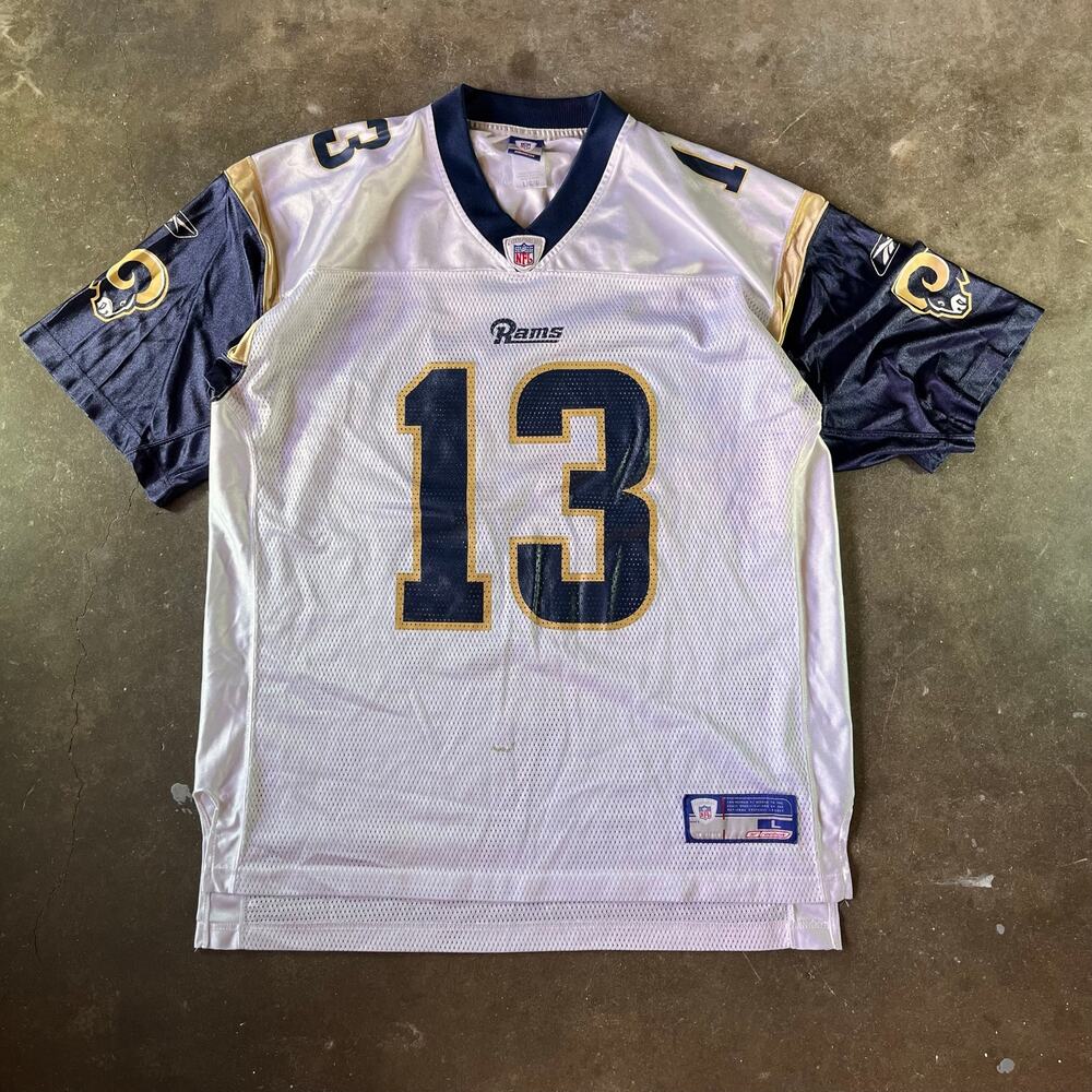 Men’s modern Los Angeles rams Warner #13 white/navy nfl football jersey size L